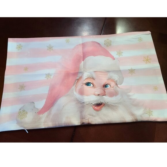 Santa Christmas Pillow Cover Holiday Decor Soft Pink Xmas Accent Throw Case 20" - Picture 1 of 10